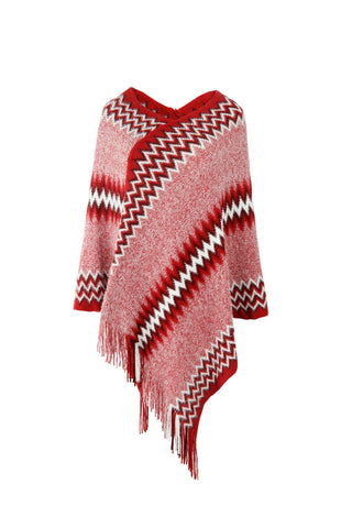 Shop Fringe Hem Striped Cape Sleeve Poncho - High-Quality U.S. Made Women’s Fashion with Free Fast Shipping