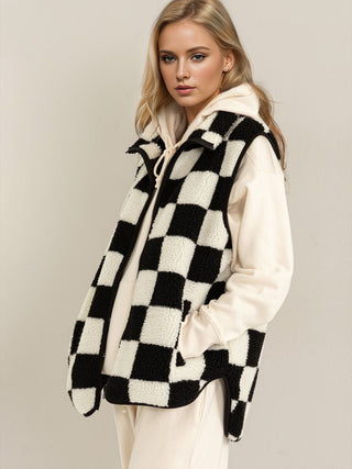 Shop Double Take Full Size Zip Up Checkered Vest Cost - High-Quality U.S. Made Women’s Fashion with Free & Fast Shipping