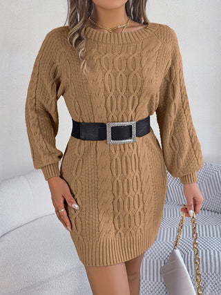 Shop Camel Cable-Knit Round Neck Sweater Dress - High-Quality U.S. Made Women’s Fashion with Free & Fast Shipping