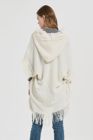 Shop Fringe Hem Hooded Poncho - High-Quality U.S. Made Women’s Fashion with Free Fast Shipping