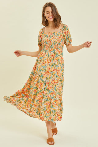 Shop HEYSON Full Size Floral Smocked Tiered Midi Dress - High-Quality U.S. Made Women’s Fashion with Free & Fast Shipping