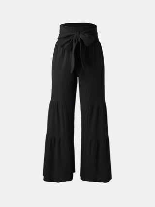 Shop Tied Ruched Wide Leg Pants - High-Quality U.S. Made Women’s Fashion with Free & Fast Shipping