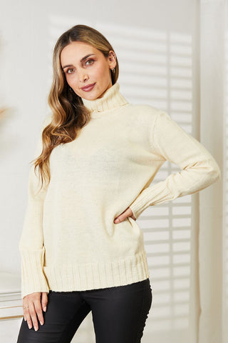 Shop Heimish Full Size Long Sleeve Turtleneck Sweater with Side Slit - High-Quality U.S. Made Women’s Fashion with Free Fast Shipping