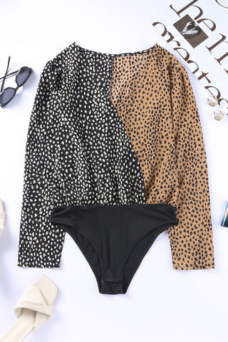 Shop Leopard Surplice Neck Long Sleeve Bodysuit - High-Quality U.S. Made Women’s Fashion with Free & Fast Shipping