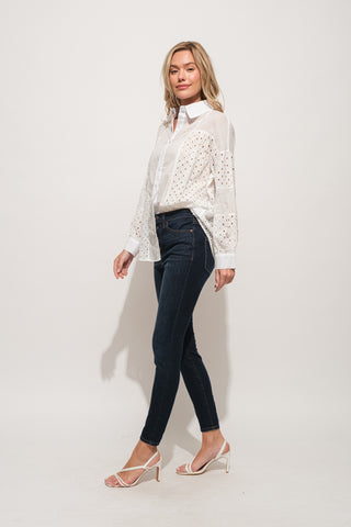 Shop And The Why Eyelet Long Sleeve Button Down Shirt - High-Quality U.S. Made Women’s Fashion with Free & Fast Shipping