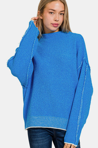 Shop Zenana Exposed Seam Mock Neck Long Sleeve Sweater - High-Quality U.S. Made Women’s Fashion with Free & Fast Shipping