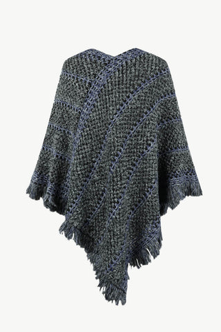 Shop V-Neck Fringe Hem Poncho - High-Quality U.S. Made Women’s Fashion with Free & Fast Shipping