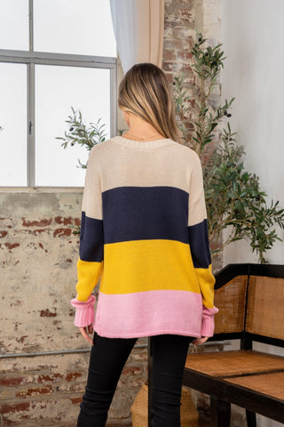 Shop Sew In Love Full Size Color Block Exposed Seam Sweater - High-Quality U.S. Made Women’s Fashion with Free & Fast Shipping