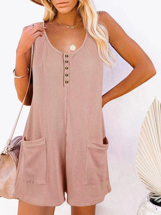 Shop Dusty Pink Full Size Pocketed Scoop Neck Sleeveless Romper - High-Quality U.S. Made Women’s Fashion with Free & Fast Shipping