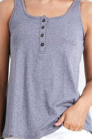 Shop Ninexis Square Neck Half Button Tank - High-Quality U.S. Made Women’s Fashion with Free & Fast Shipping