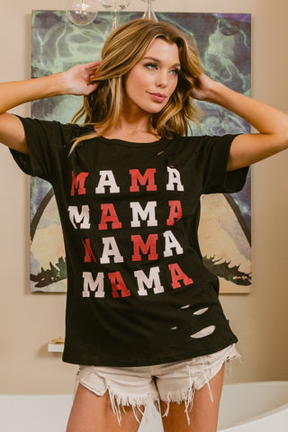 Shop BiBi MAMA Graphic Distressed Short Sleeve T-Shirt - High-Quality U.S. Made Women’s Fashion with Free Fast Shipping