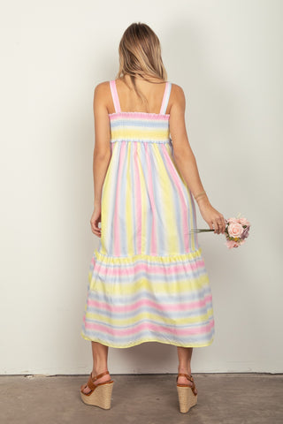 Shop VERY J Striped Woven Smocked Midi Cami Dress - High-Quality U.S. Made Women’s Fashion with Free & Fast Shipping