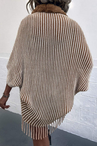 Shop Striped Open Front Fringe Poncho - High-Quality U.S. Made Women’s Fashion with Free & Fast Shipping