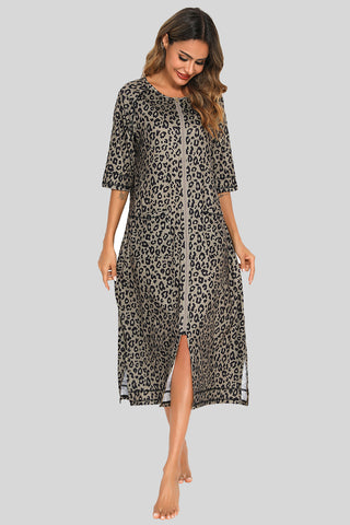 Shop Leopard Printed Slit Night Dress with Pockets - High-Quality U.S. Made Women’s Fashion with Free & Fast Shipping