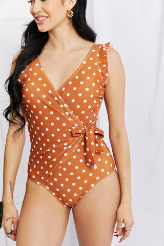 Shop Marina West Swim Full Size Float On Ruffle Faux Wrap One-Piece in Terracotta - High-Quality U.S. Made Women’s Fashion with Free Fast Shipping