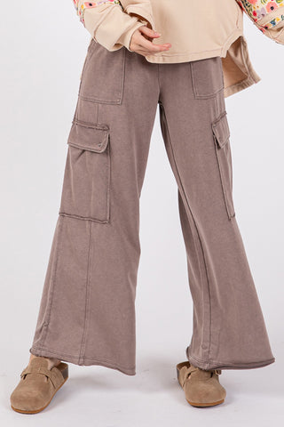 Shop SAGE + FIG Knit Terry Mineral Wash Wide Leg Pants - High-Quality U.S. Made Women’s Fashion with Free & Fast Shipping