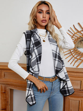 Shop Shiny Plaid Open Front Vest - High-Quality U.S. Made Women’s Fashion with Free & Fast Shipping