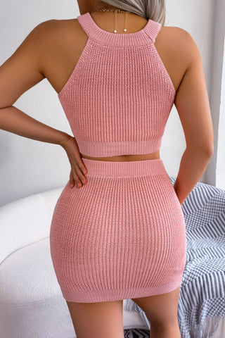 Shop Heart Contrast Ribbed Sleeveless Knit Top and Skirt Set - High-Quality U.S. Made Women’s Fashion with Free Fast Shipping