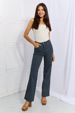 Shop Judy Blue Cassidy Full Size High Waisted Tummy Control Striped Straight Jeans - High-Quality U.S. Made Women’s Fashion with Free & Fast Shipping