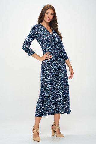 Shop RENEE C Printed Tie Front Surplice Midi Dress - High-Quality U.S. Made Women’s Fashion with Free & Fast Shipping