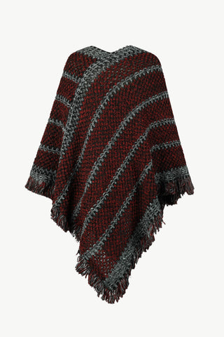 Shop V-Neck Fringe Hem Poncho - High-Quality U.S. Made Women’s Fashion with Free & Fast Shipping