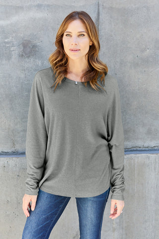 Shop Double Take Full Size Round Neck Long Sleeve T-Shirt - High-Quality U.S. Made Women’s Fashion with Free & Fast Shipping