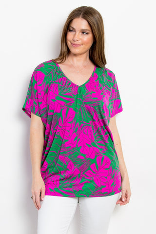 Shop Magenta Be Stage Contrast Printed Short Sleeve Top - High-Quality U.S. Made Women’s Fashion with Free & Fast Shipping