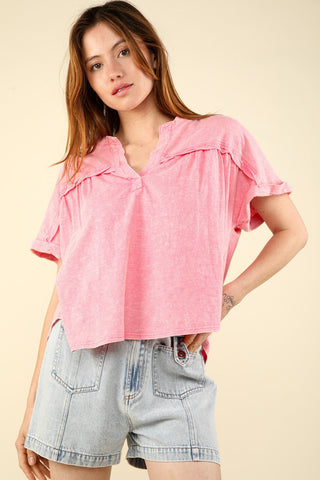 Shop Pink VERY J Nochted Short Sleeve Washed T-Shirt - High-Quality U.S. Made Women’s Fashion with Free & Fast Shipping