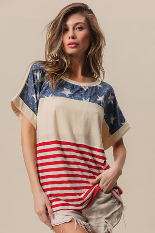 Shop BiBi American Flag Theme Short Sleeve T-Shirt - High-Quality U.S. Made Women’s Fashion with Free & Fast Shipping