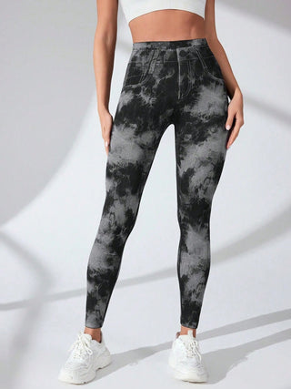 Shop Black Tie-Dye High Waist Active Leggings - High-Quality U.S. Made Women’s Fashion with Free & Fast Shipping