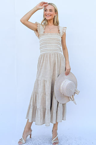 Shop And The Why Linen Striped Ruffle Dress - High-Quality U.S. Made Women’s Fashion with Free & Fast Shipping