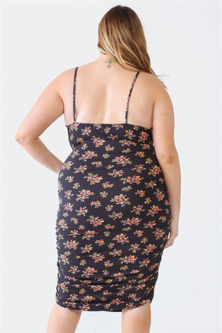 Shop Blue Leopard Plus Size Ruched Floral Square Neck Cami Dress - High-Quality U.S. Made Women’s Fashion with Free & Fast Shipping