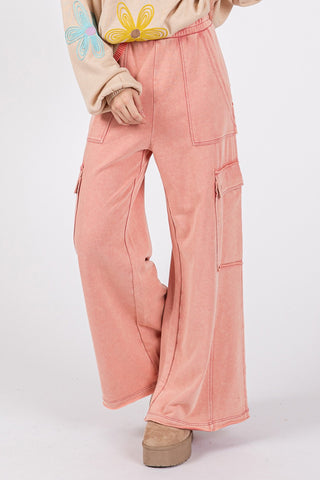 Shop SAGE + FIG Knit Terry Mineral Wash Wide Leg Pants - High-Quality U.S. Made Women’s Fashion with Free & Fast Shipping