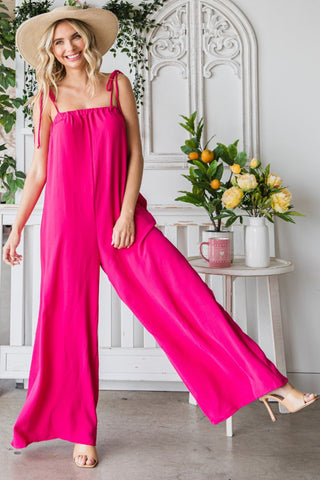 Shop Veveret Pocketed Spaghetti Strap Wide Leg Jumpsuit - High-Quality U.S. Made Women’s Fashion with Free & Fast Shipping