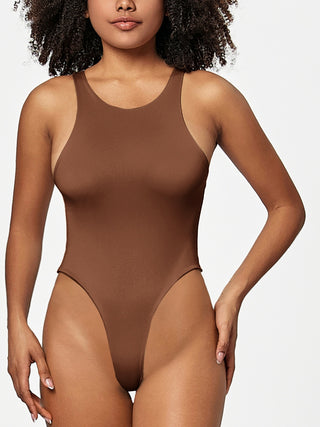 Shop Brown Full Size Round Neck Wide Strap Bodysuit - High-Quality U.S. Made Women’s Fashion with Free & Fast Shipping