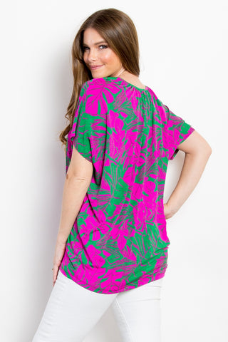 Shop Be Stage Contrast Printed Short Sleeve Top - High-Quality U.S. Made Women’s Fashion with Free & Fast Shipping