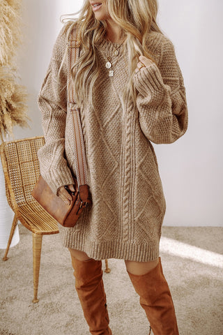 Shop Cable-Knit Round Neck Sweater Dress - High-Quality U.S. Made Women’s Fashion with Free Fast Shipping