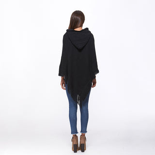 Shop Openwork Fringe Hem Hooded Poncho - High-Quality U.S. Made Women’s Fashion with Free Fast Shipping