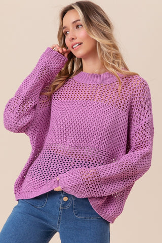 Shop BiBi Openwork Long Sleeve Knit Top - High-Quality U.S. Made Women’s Fashion with Free & Fast Shipping