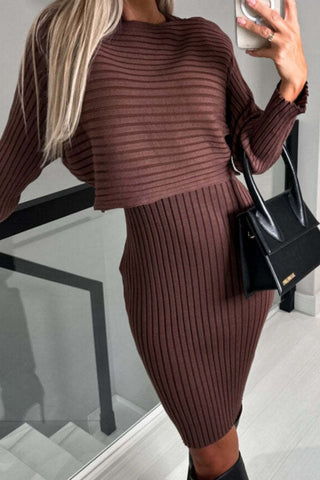 Shop Ribbed Round Neck Top and Cami Dress Sweater Set - High-Quality U.S. Made Women’s Fashion with Free & Fast Shipping