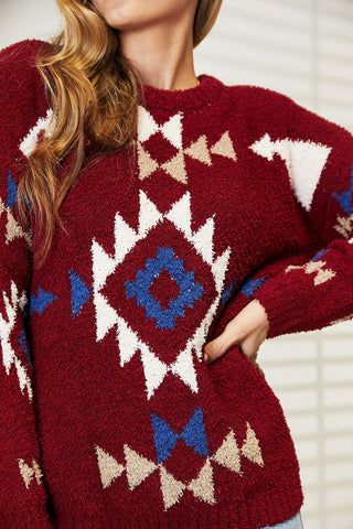 Shop HEYSON Full Size Aztec Soft Fuzzy Sweater - High-Quality U.S. Made Women’s Fashion with Free Fast Shipping