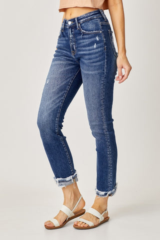 Shop Risen Full Size High-Rise Frayed Cuffed Straight Jeans - High-Quality U.S. Made Women’s Fashion with Free Fast Shipping