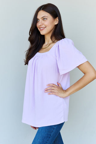 Shop Ninexis Keep Me Close Square Neck Short Sleeve Blouse in Lavender - High-Quality U.S. Made Women’s Fashion with Free & Fast Shipping