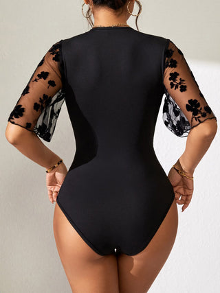 Shop Surplice Lace Half Sleeve Bodysuit - High-Quality U.S. Made Women’s Fashion with Free & Fast Shipping