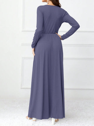 Shop Pocketed Surplice Long Sleeve Maxi Dress - High-Quality U.S. Made Women’s Fashion with Free Fast Shipping