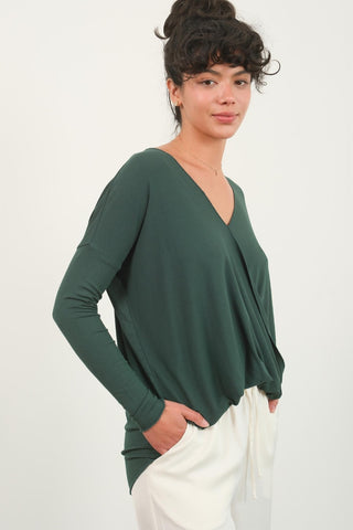 Shop HYFVE Draped Drop Shoulder Long Sleeve Top - High-Quality U.S. Made Women’s Fashion with Free & Fast Shipping