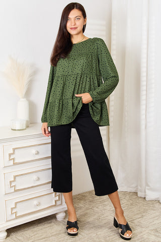 Shop Heimish Full Size Long Puff Sleeve Polka Tiered Top - High-Quality U.S. Made Women’s Fashion with Free & Fast Shipping