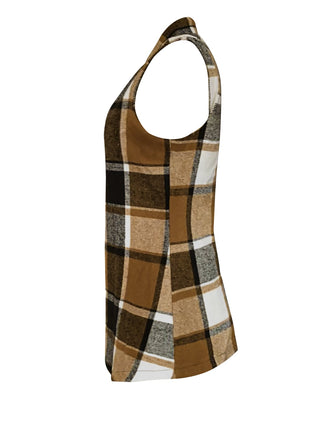 Shop Plaid Open Front Collared Neck Vest - High-Quality U.S. Made Women’s Fashion with Free & Fast Shipping