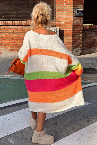 Shop Color Block V-Neck Long Sleeve Sweater Dress - High-Quality U.S. Made Women’s Fashion with Free Fast Shipping