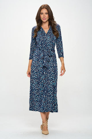 Shop Navy RENEE C Printed Tie Front Surplice Midi Dress - High-Quality U.S. Made Women’s Fashion with Free & Fast Shipping